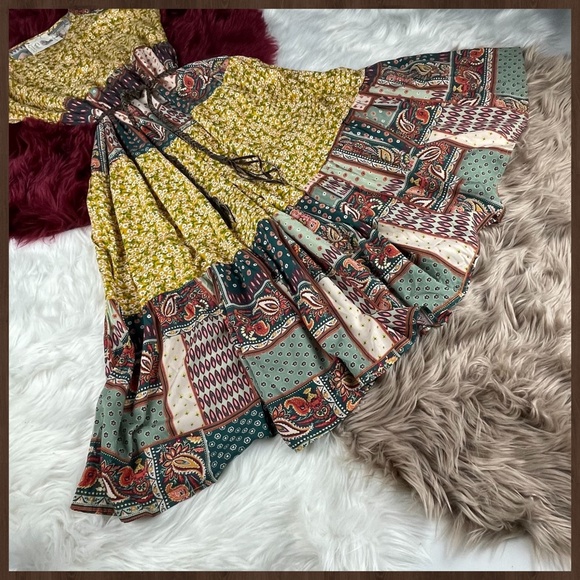 EASEL "Pretty Days" Cottagecore Mix Print Free Flow & Relaxed Pleated Maxi Dress - Picture 5 of 16